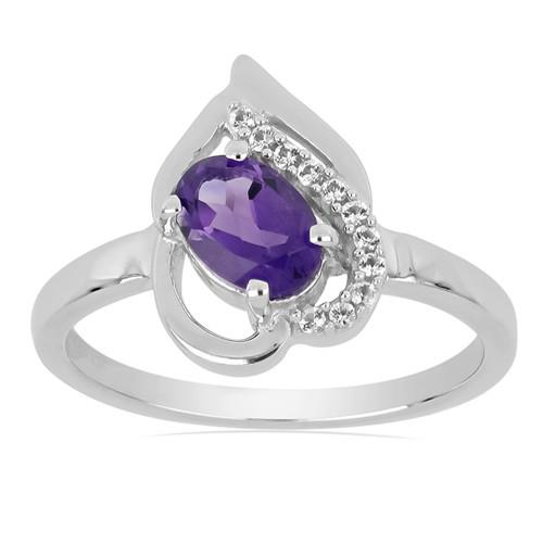 0.72 CT AFRICAN AMETHYST STERLING SILVER RINGS WITH WHITE ZIRCON #VR020135